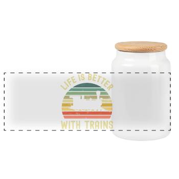 Railway Locomotive Train - Panoramic Cookie Jar with Wooden Lid - white - Front