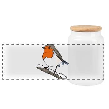 Robin sur la branche - Boîte à biscuits avec couvercle en bois - blanc - Devant