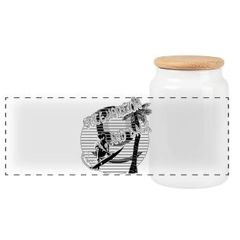 Surfer Palm Trees Beach black/white - Panoramic Cookie Jar with Wooden Lid - white - Front