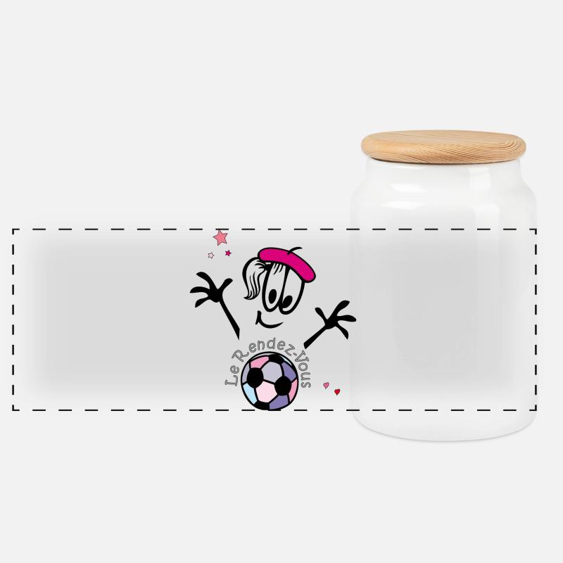 Fußball, Frauenfußball, Comic - Panorama Keksdose mit Holzdeckel - Weiß