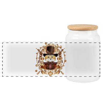 Steampunk Fuchs mit Zylinder Hut im Rahmen - Panorama Keksdose mit Holzdeckel - Weiß - Vorne