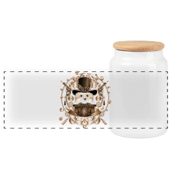 Steampunk Fuchs mit Zylinder Hut im Rahmen - Panorama Keksdose mit Holzdeckel - Weiß - Vorne