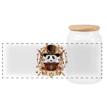 Steampunk Panda Bär mit Zylinder Hut im Rahmen - Panorama Keksdose mit Holzdeckel - Weiß - Vorne