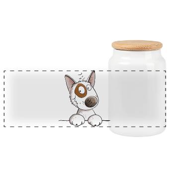 Funny Bull Terrier Head I Bull Terrier Dog - Panoramic Cookie Jar with Wooden Lid - white - Front