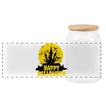 Castle Halloween Silhouette Night - Panoramic Cookie Jar with Wooden Lid - white - Front