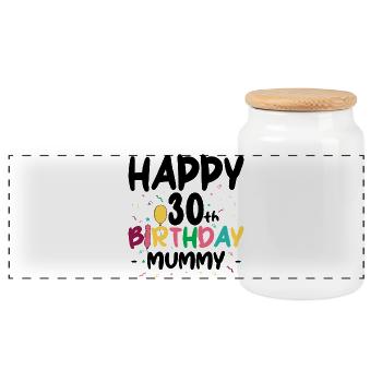 Birthday Burst Letters - Panoramic Cookie Jar with Wooden Lid - white - Front