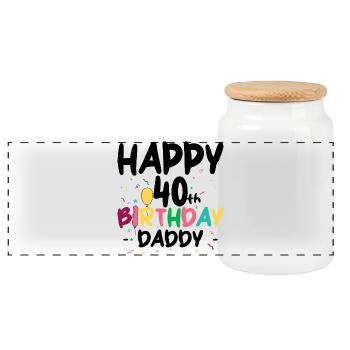 Colorful Birthday Letters - Panoramic Cookie Jar with Wooden Lid - white - Front