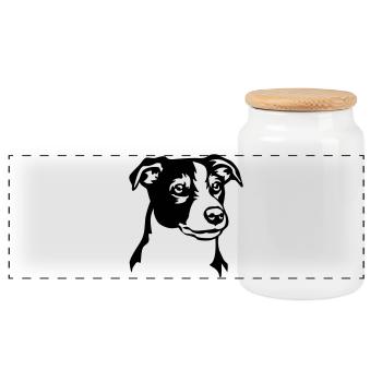 Jack Russell Terrier Head - Panoramic Cookie Jar with Wooden Lid - white - Front