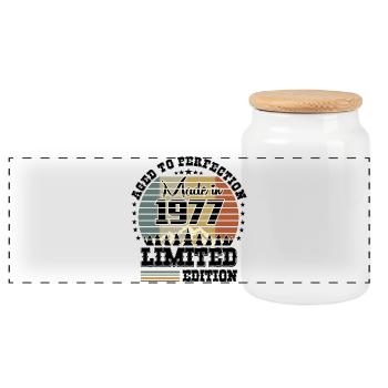 1977 Limited Edition - Panoramic Cookie Jar with Wooden Lid - white - Front