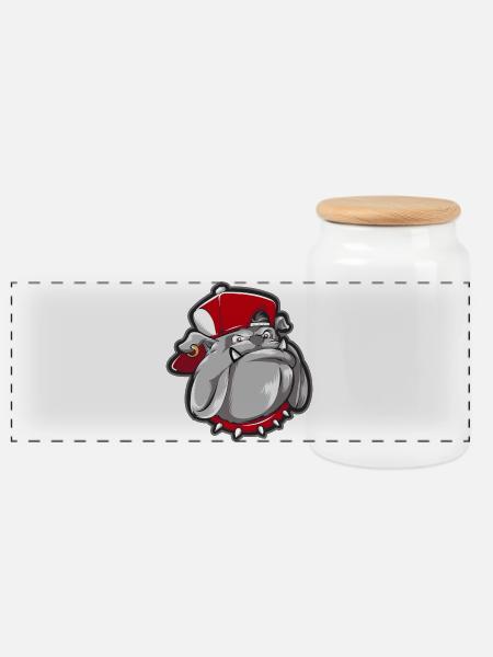 Bulldog Maskottchen Straßengrunge - Panorama Keksdose mit Holzdeckel - Weiß