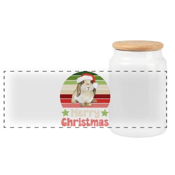 Rabbit Rabbit Christmas - Panoramic Cookie Jar with Wooden Lid - white - Front