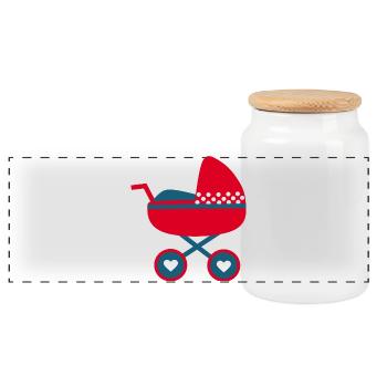 Birth Baby 2025 Gift Gift Idea - Panoramic Cookie Jar with Wooden Lid - white - Front