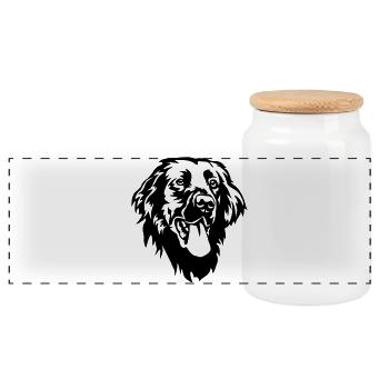 Tête de retriever à revêtement plat - Boîte à biscuits avec couvercle en bois - blanc - Devant