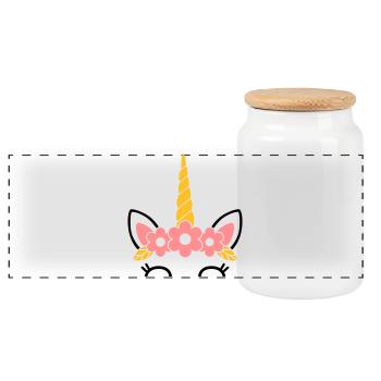 Queen of Flowers: The Majestic Unicorn - Panoramic Cookie Jar with Wooden Lid - white - Front