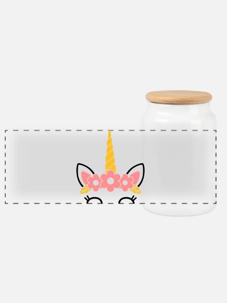 Queen of Flowers: The Majestic Unicorn - Panoramic Cookie Jar with Wooden Lid - white
