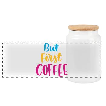 Aber erster Kaffee - Panorama Keksdose mit Holzdeckel - Weiß - Vorne