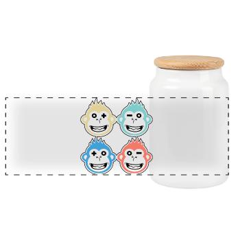 4 happy monkeys - Panoramic Cookie Jar with Wooden Lid - white - Front