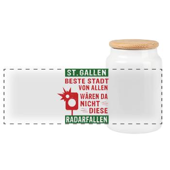 St.Gallen beste Stadt von allen Radarfallen - Panorama Keksdose mit Holzdeckel - Weiß - Vorne