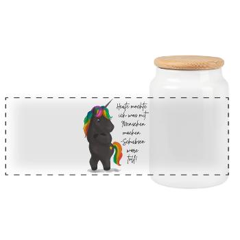 Einhorndrache mit Regenbogenmähne - Panorama Keksdose mit Holzdeckel - Weiß - Vorne