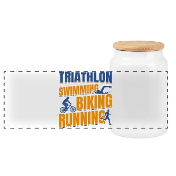 Triathlon Natation Cyclisme Course à pied - Boîte à biscuits avec couvercle en bois - blanc - Devant