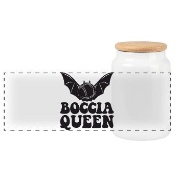 Boccia Queen Boulekugel Halloween Kostüm Boule - Panorama Keksdose mit Holzdeckel - Weiß - Vorne