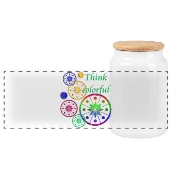 Sternblüten mit Spruch Think colorful - Panorama Keksdose mit Holzdeckel - Weiß - Vorne