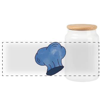 Small blue chef's hat with clouds - Panoramic Cookie Jar with Wooden Lid - white - Front