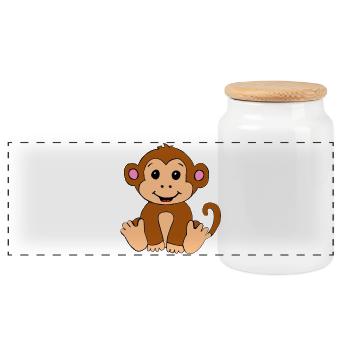 Baby Affe Illustration – Kinderzimmer Motiv - Panorama Keksdose mit Holzdeckel - Weiß - Vorne