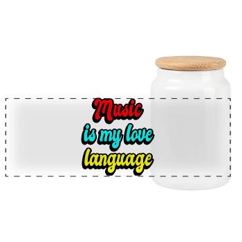 Music is my love language - Panoramic Cookie Jar with Wooden Lid - white - Front