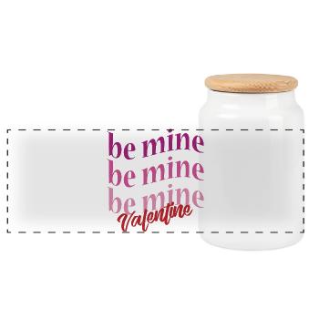 t-shirt Valentines day be mine wavy text love amor - Panoramic Cookie Jar with Wooden Lid - white - Front