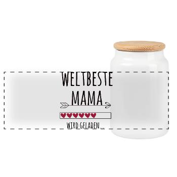 werdende Mama Schwangerschaft Verkündung Geschenk - Panorama Keksdose mit Holzdeckel - Weiß - Vorne