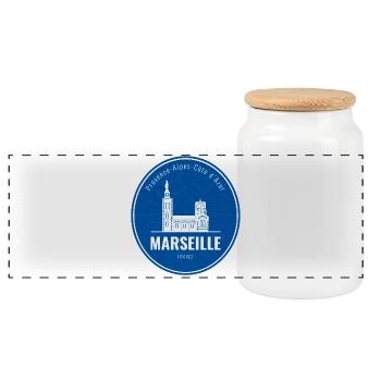 Marseille Blue City Logo - Panoramic Cookie Jar with Wooden Lid - white - Front