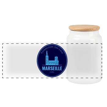 Marseille Blue Round Badge City Art - Panoramic Cookie Jar with Wooden Lid - white - Front