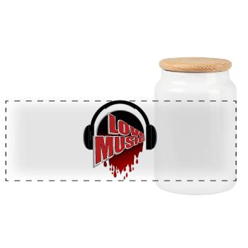 Love Music Casque Passion - Boîte à biscuits avec couvercle en bois - blanc - Devant