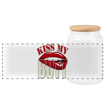 Embrasse mes fesses - avec les lèvres / bouche rouges - Boîte à biscuits avec couvercle en bois - blanc - Devant