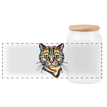 Bunte Katze - Panorama Keksdose mit Holzdeckel - Weiß - Vorne