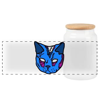 Blauer Katzenmaske Patchwork - Panorama Keksdose mit Holzdeckel - Weiß - Vorne