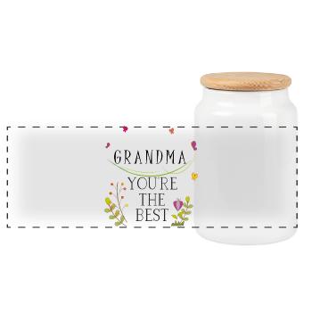 Grandma, Oma, Grossmutter - Panorama Keksdose mit Holzdeckel - Weiß - Vorne