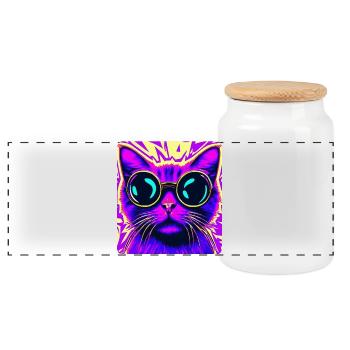Sunglasses Cat - Panoramic Cookie Jar with Wooden Lid - white - Front