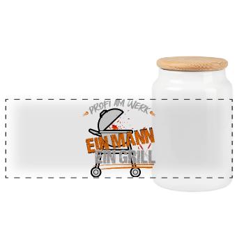One man, one grill - Panoramic Cookie Jar with Wooden Lid - white - Front