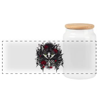 Portrait de chat gothique foncé avec des roses rouges - Boîte à biscuits avec couvercle en bois - blanc - Devant