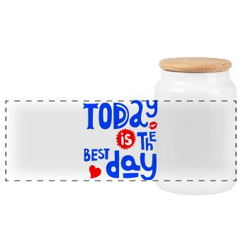 Today is the best Day - Panoramic Cookie Jar with Wooden Lid - white - Front