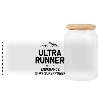 Ultra Runner - Endurance is My Superpower - Panoramic Cookie Jar with Wooden Lid - white - Front