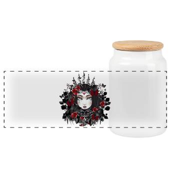 Victorian Gothic queen with crown and roses - Panoramic Cookie Jar with Wooden Lid - white - Front