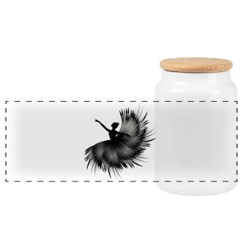 Ballerina Silhouette mit prächtigem Federkleid - Panorama Keksdose mit Holzdeckel - Weiß - Vorne