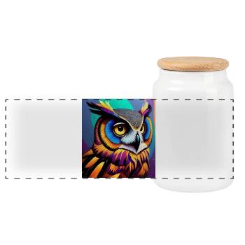 Owl - Panoramic Cookie Jar with Wooden Lid - white - Front