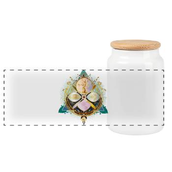 Amulet with golden tree and nature elements - Panoramic Cookie Jar with Wooden Lid - white - Front