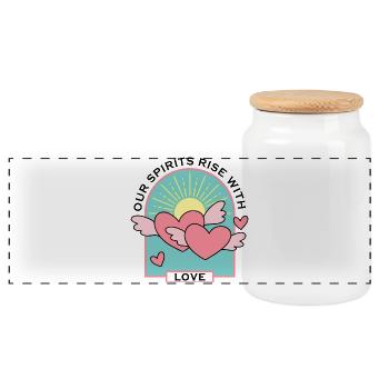 Unsere Geister erheben sich mit Liebe - Cute Love Hearts - Panorama Keksdose mit Holzdeckel - Weiß - Vorne