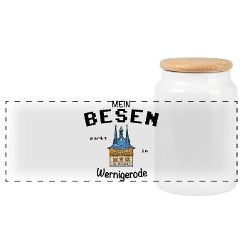 Mein Besen parkt in Wernigerode, Hexen, Fun Lustig - Panorama Keksdose mit Holzdeckel - Weiß - Vorne