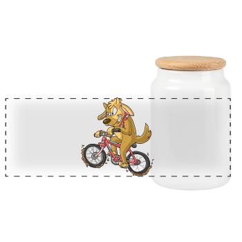Chien motard / chien de vélo - Boîte à biscuits avec couvercle en bois - blanc - Devant